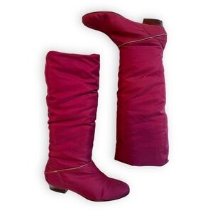 Vintage 1970's down filled maroon red knee high puffer boots pristine condition